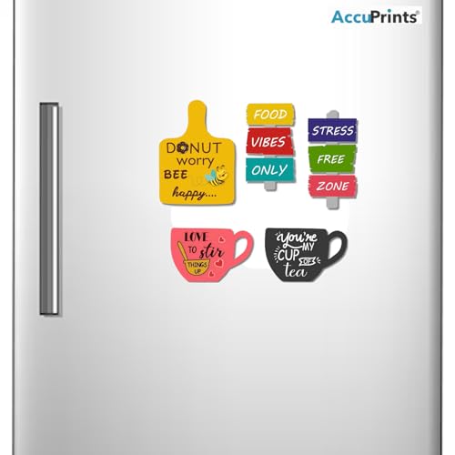 Accuprints Set of 5 Fridge Magnet Printed MDF | Wooden Tea Food Quotes Funny & Multipurpose | Office Magnets Magnetic Stickers for Refrigerator | House Warming Gift Item - Image 2