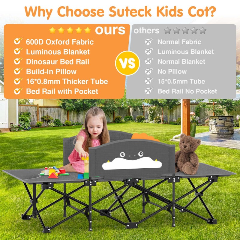 Suteck Kids Camping Cot, Comfortable Toddler Cot Bed Easy to Store and Use, Portable Sleeping Cot with Guardrail, Lightweight Bed for Outdoor Indoor Home - Image 4