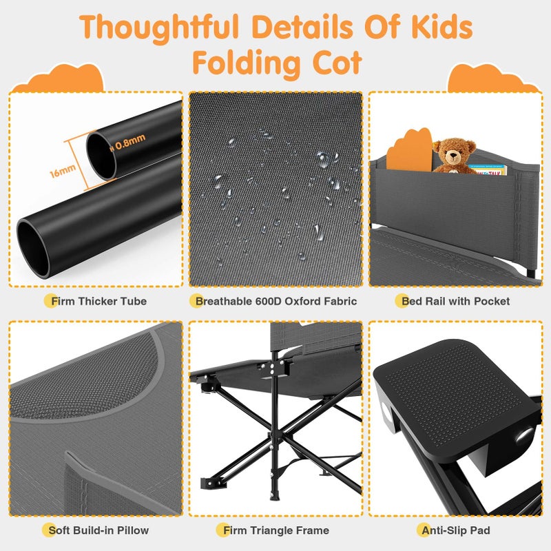 Suteck Kids Camping Cot, Comfortable Toddler Cot Bed Easy to Store and Use, Portable Sleeping Cot with Guardrail, Lightweight Bed for Outdoor Indoor Home - Image 5