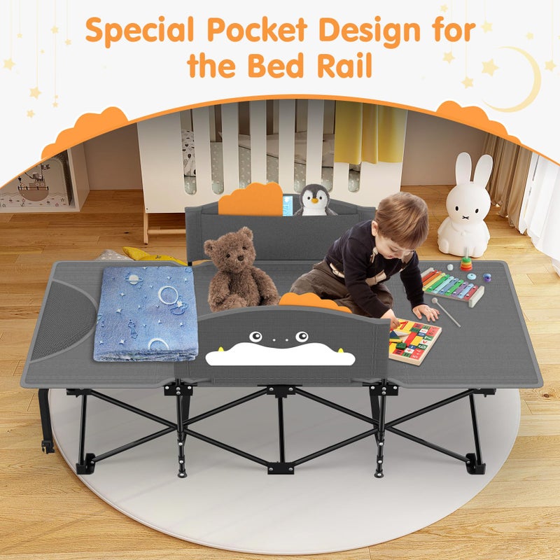 Suteck Kids Camping Cot, Comfortable Toddler Cot Bed Easy to Store and Use, Portable Sleeping Cot with Guardrail, Lightweight Bed for Outdoor Indoor Home - Image 3