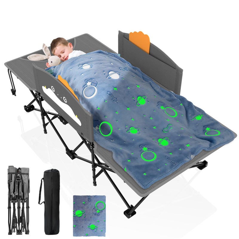 Suteck Kids Camping Cot, Comfortable Toddler Cot Bed Easy to Store and Use, Portable Sleeping Cot with Guardrail, Lightweight Bed for Outdoor Indoor Home - Image 1