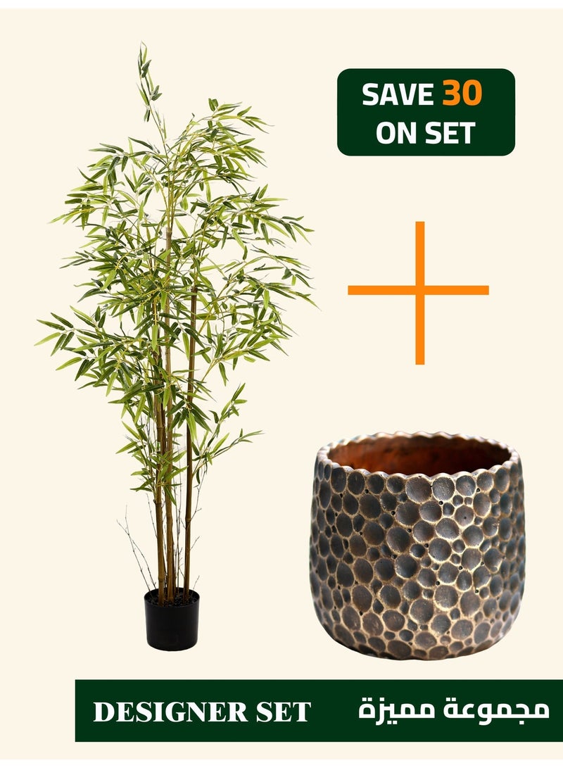 High-Quality Artificial Bamboo Tree (150cm) with Decorative Cement Planter – Balanced Space and Natural Presence - Image 1