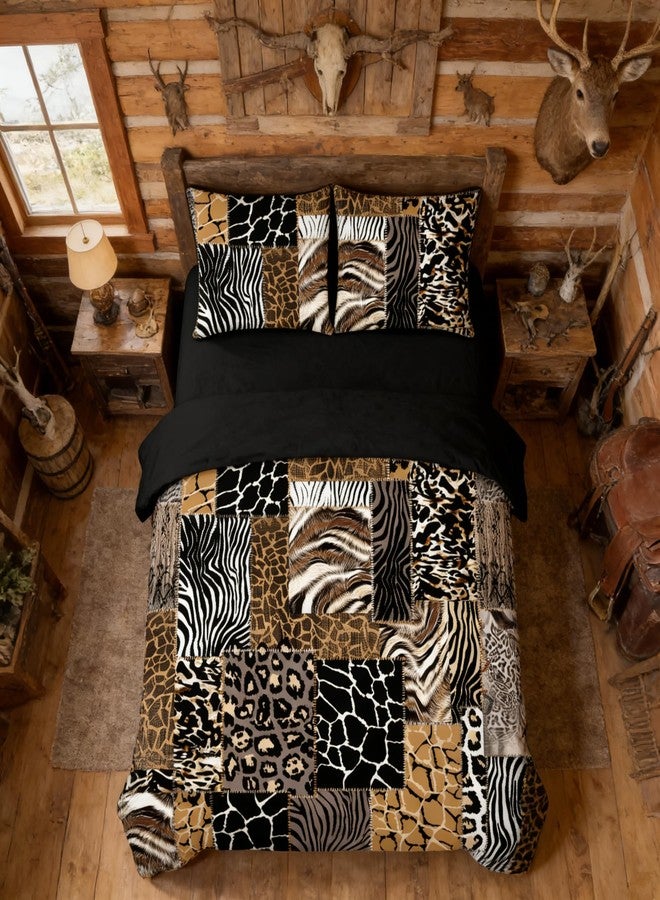 CCoutueChen Leopard Print Comforter Set King Size African Animal Fur Patchwork Comforter 3 Pcs Wildlife Themed Soft Microfiber Bedding with 2 Pillowcases,104"x90" - Image 3