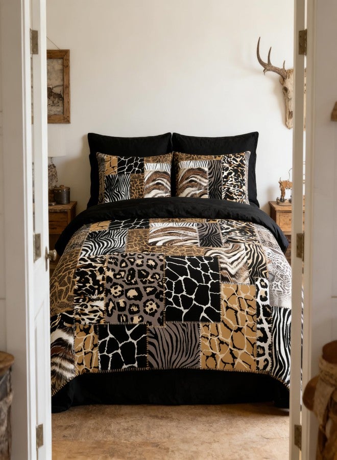 CCoutueChen Leopard Print Comforter Set King Size African Animal Fur Patchwork Comforter 3 Pcs Wildlife Themed Soft Microfiber Bedding with 2 Pillowcases,104"x90" - Image 4