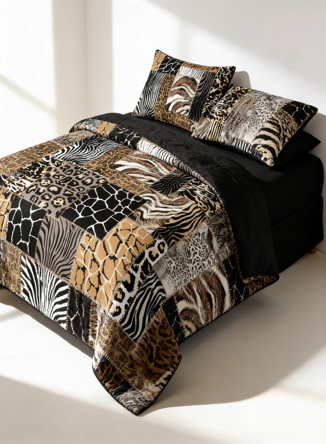 CCoutueChen Leopard Print Comforter Set King Size African Animal Fur Patchwork Comforter 3 Pcs Wildlife Themed Soft Microfiber Bedding with 2 Pillowcases,104"x90" - Image 2