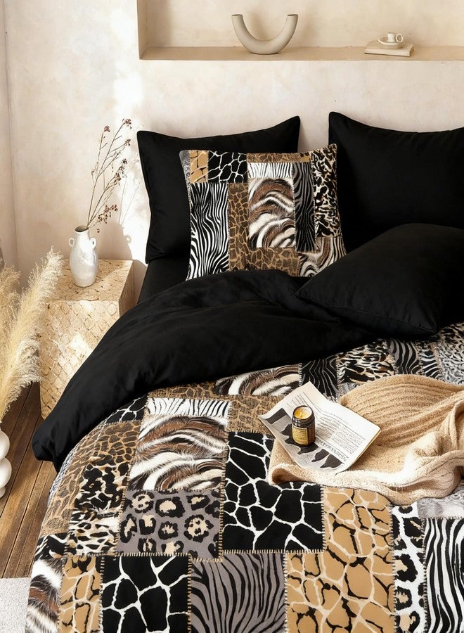 CCoutueChen Leopard Print Comforter Set King Size African Animal Fur Patchwork Comforter 3 Pcs Wildlife Themed Soft Microfiber Bedding with 2 Pillowcases,104"x90" - Image 1