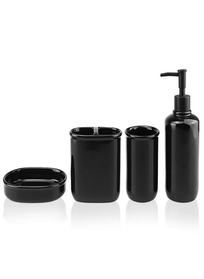 Rich Life طقم ملحقات الحمام من السيراميك مكون من 4 قطع، يتضمن موزع صابون، حامل فرشاة أسنان، كوب، طبق صابون، مجموعة كاملة لتزيين الحمام، أفكار هدايا منزلية، أسود - Image 2