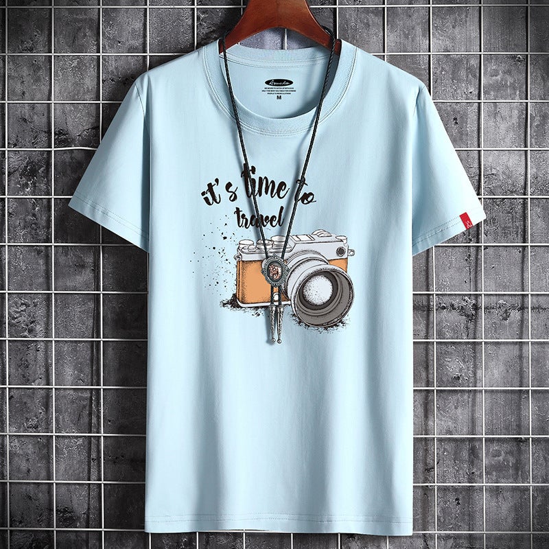 Men's summer short-sleeved T-shirt men's wholesale slim-fit round neck half-sleeved T-shirt foreign trade top trendy men's T processing delivery - Image 5