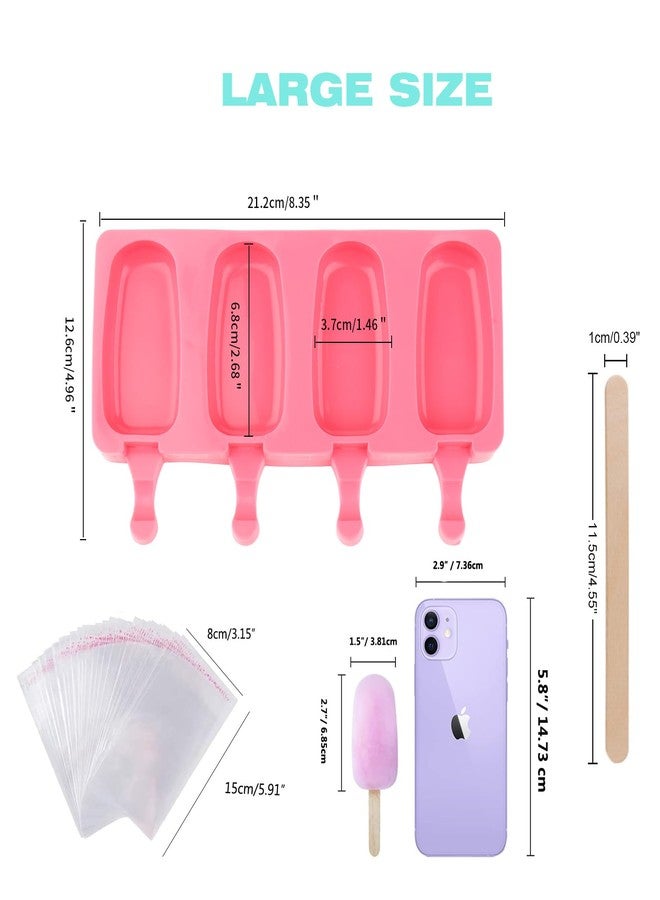Meajore Popsicle Molds Set of 2, Cakesicles Silicone Mould Ice Cream Mold Oval Cake Pop Mold with 50 Wooden Sticks, 50 Bags for DIY Popsicle (Cherry Red) - Image 3