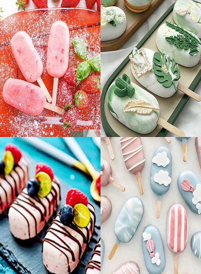 Meajore Popsicle Molds Set of 2, Cakesicles Silicone Mould Ice Cream Mold Oval Cake Pop Mold with 50 Wooden Sticks, 50 Bags for DIY Popsicle (Cherry Red) - Image 5