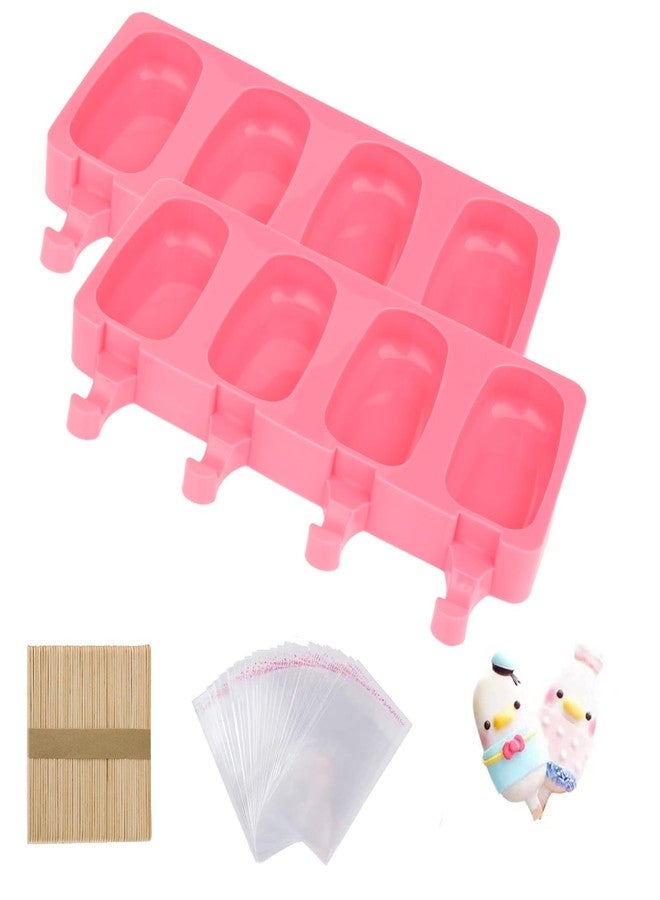 Meajore Popsicle Molds Set of 2, Cakesicles Silicone Mould Ice Cream Mold Oval Cake Pop Mold with 50 Wooden Sticks, 50 Bags for DIY Popsicle (Cherry Red) - Image 1