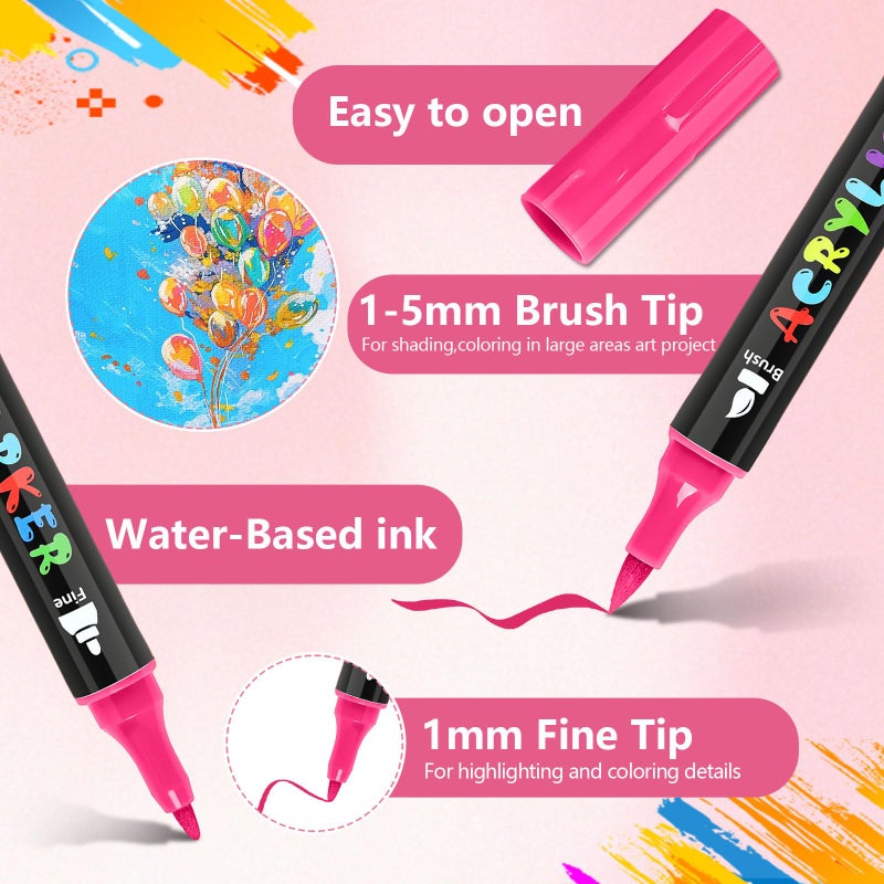 IVSUN Acrylic Paint Pens, 60 Colors Dual Tip Paint Markers with Fine Tip and Brush Tip for Stone, Wood, Canvas, Calligraphy, Ceramic, Metal, Glass, Rock Painting, DIY Crafts Art Supplies Kit - Image 2