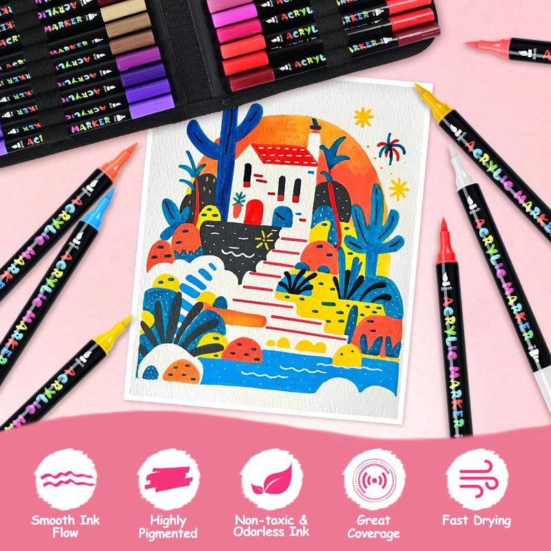 IVSUN Acrylic Paint Pens, 60 Colors Dual Tip Paint Markers with Fine Tip and Brush Tip for Stone, Wood, Canvas, Calligraphy, Ceramic, Metal, Glass, Rock Painting, DIY Crafts Art Supplies Kit - Image 4