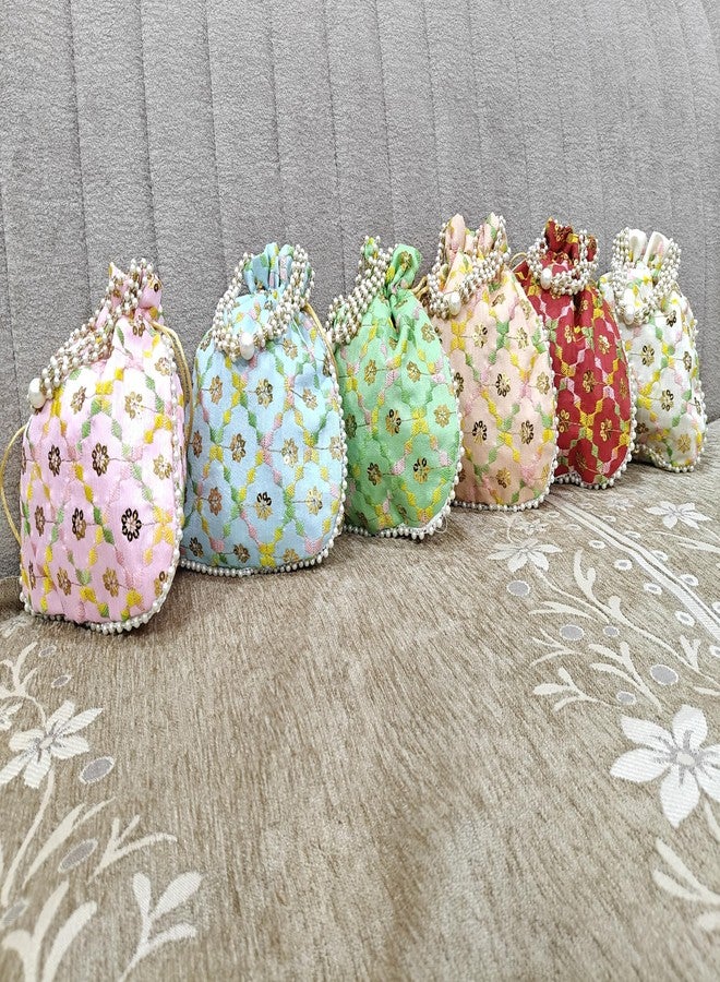 SHOPOBUDDY Multicolor Embroidered Potli Bag Purse Women handbag Shagun Pouch Return Gifts with Sequence Work & Pearl Beading Multicolour (PACK OF 50) - Image 4