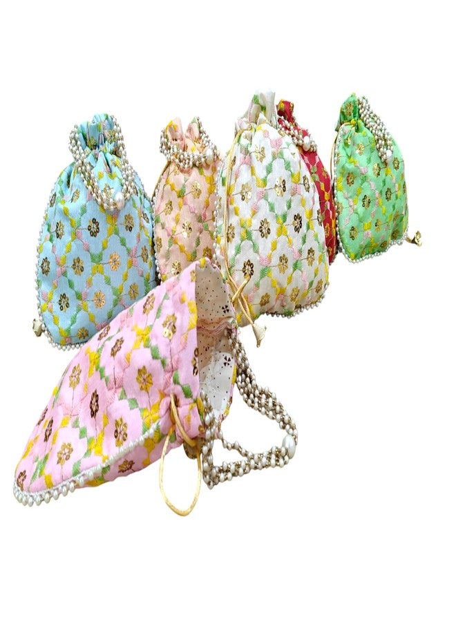 SHOPOBUDDY Multicolor Embroidered Potli Bag Purse Women handbag Shagun Pouch Return Gifts with Sequence Work & Pearl Beading Multicolour (PACK OF 50) - Image 2