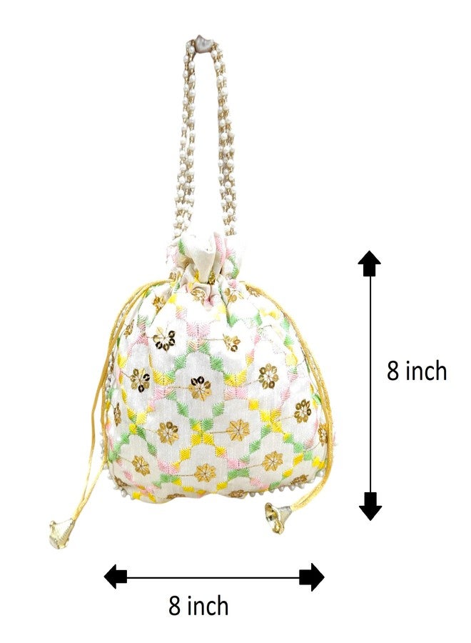 SHOPOBUDDY Multicolor Embroidered Potli Bag Purse Women handbag Shagun Pouch Return Gifts with Sequence Work & Pearl Beading Multicolour (PACK OF 50) - Image 5
