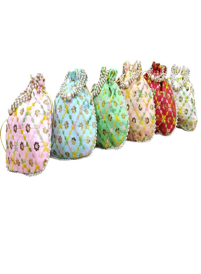 SHOPOBUDDY Multicolor Embroidered Potli Bag Purse Women handbag Shagun Pouch Return Gifts with Sequence Work & Pearl Beading Multicolour (PACK OF 50) - Image 1