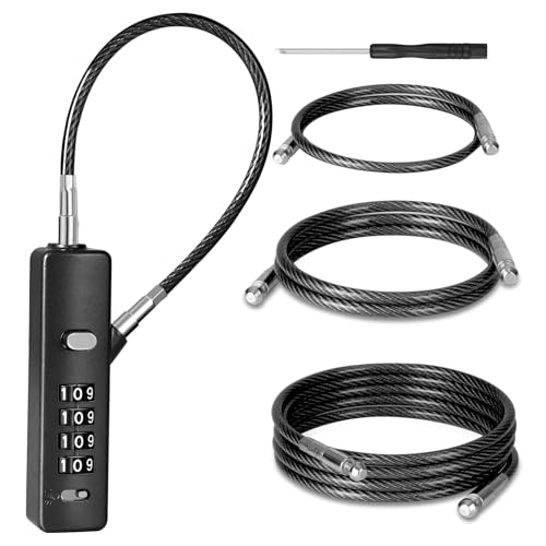 DELSWIN Cable Locks with Combination, 4-Digit Gate Lock with 3 Steel Ropes (9'' /23.6'' /47.2''), Security Cable Lock for Luggage,Helmet,Gym Locker,Cabinet,Gate,Scooter,Bike(Black) - Image 1