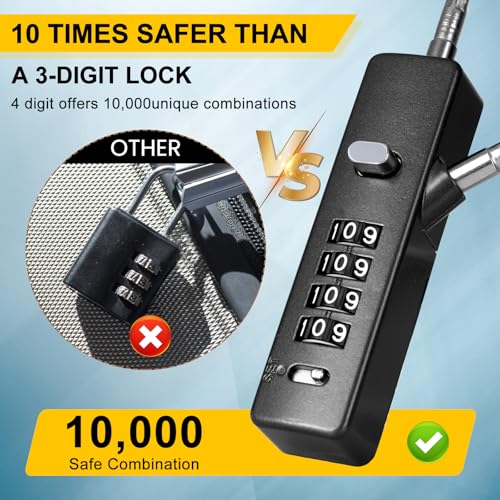 DELSWIN Cable Locks with Combination, 4-Digit Gate Lock with 3 Steel Ropes (9'' /23.6'' /47.2''), Security Cable Lock for Luggage,Helmet,Gym Locker,Cabinet,Gate,Scooter,Bike(Black) - Image 5