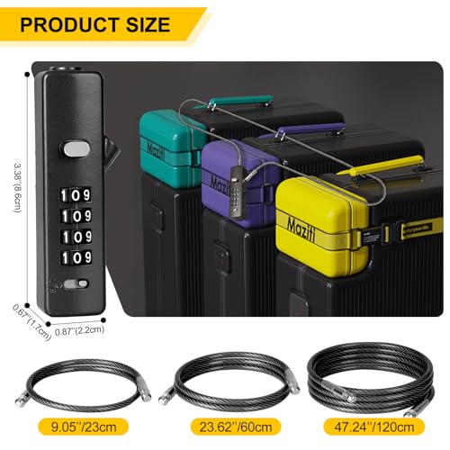 DELSWIN Cable Locks with Combination, 4-Digit Gate Lock with 3 Steel Ropes (9'' /23.6'' /47.2''), Security Cable Lock for Luggage,Helmet,Gym Locker,Cabinet,Gate,Scooter,Bike(Black) - Image 3
