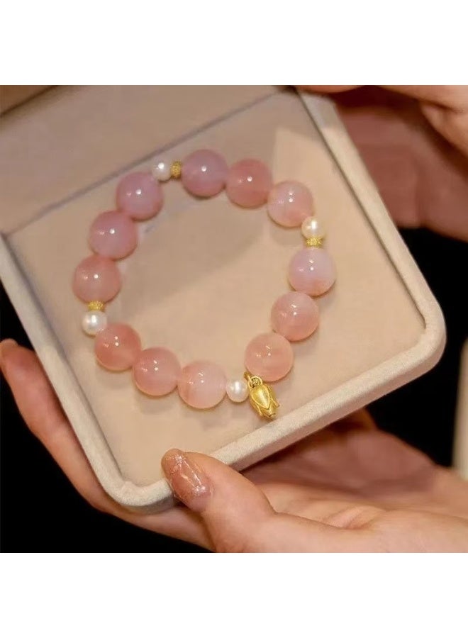 Goolsky Peach Pearl Bracelet – Sweet Fruit-Inspired Beaded Jewelry, Perfect Birthday Gift for Her - Image 4