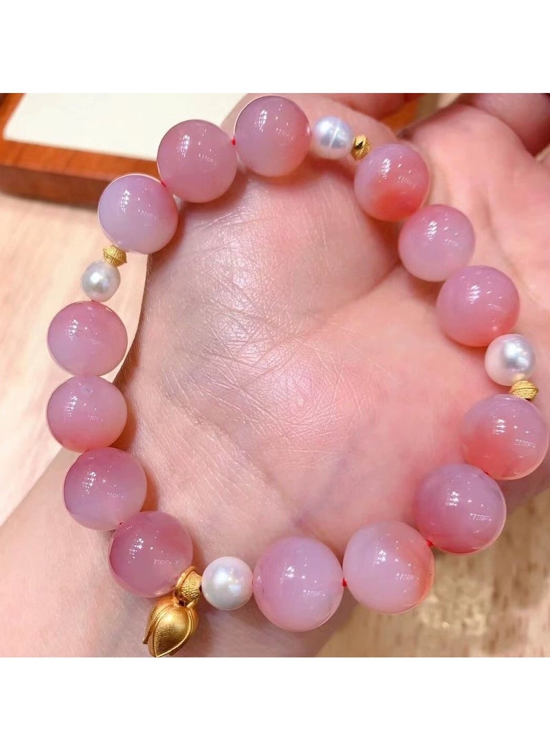 Goolsky Peach Pearl Bracelet – Sweet Fruit-Inspired Beaded Jewelry, Perfect Birthday Gift for Her - Image 3