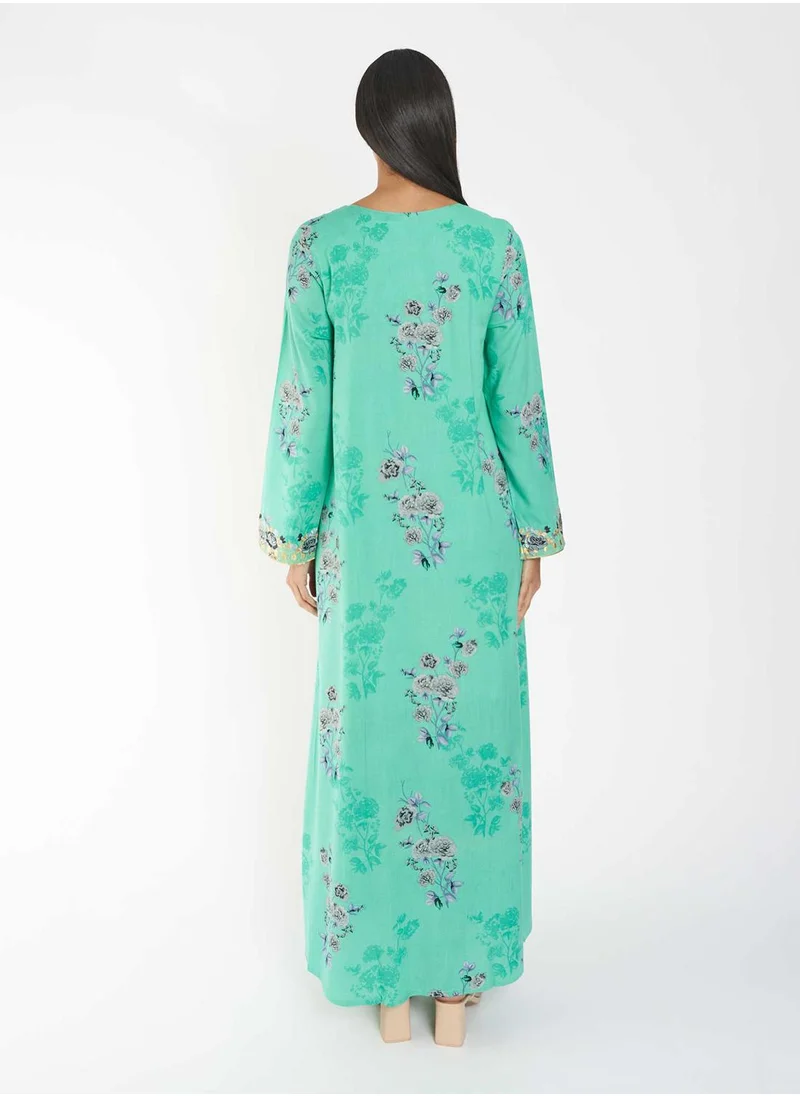 KASHKHA Viscose Floral Printed Jalabiya