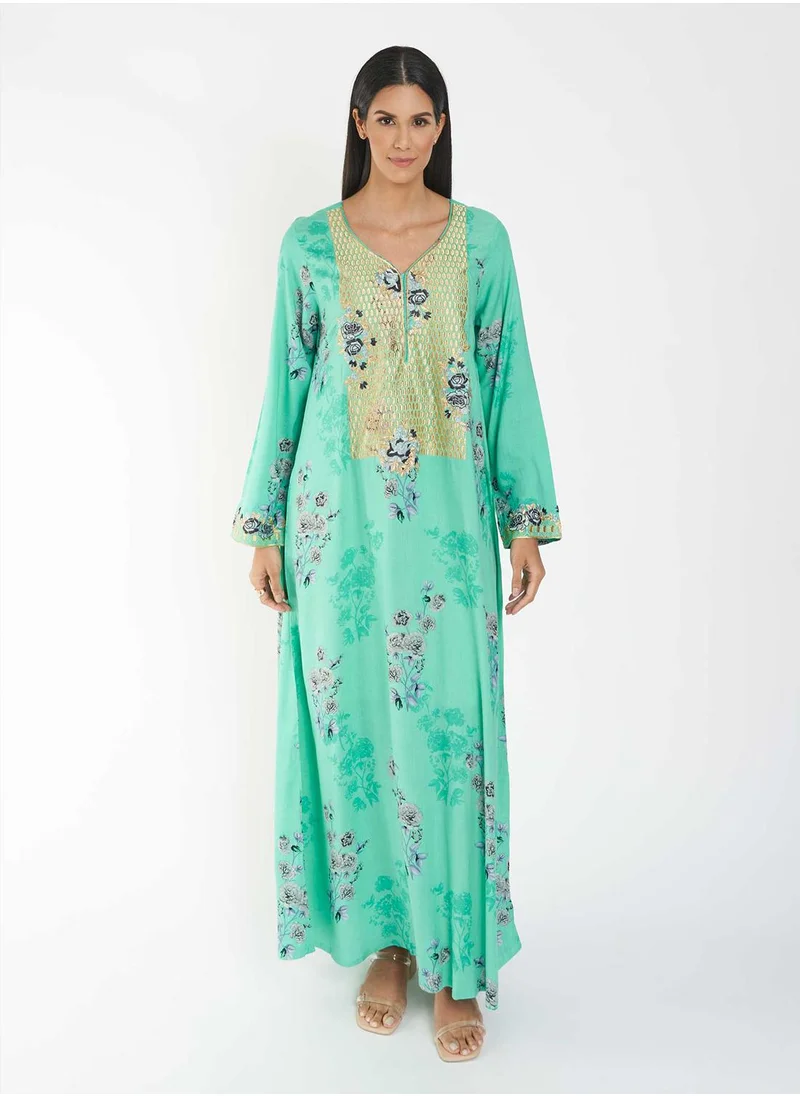 KASHKHA Viscose Floral Printed Jalabiya