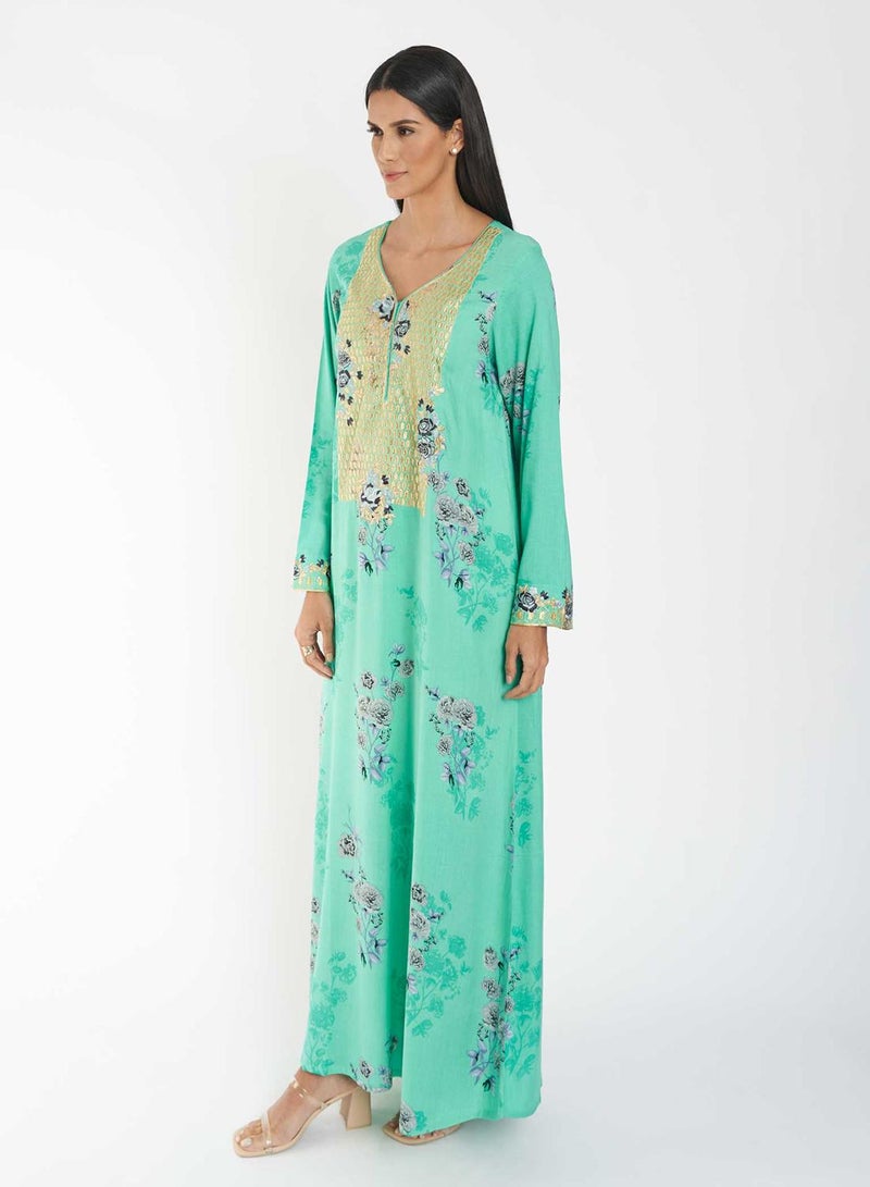 كشخة جلابية فيسكوز بطبعة زهور - Image 5