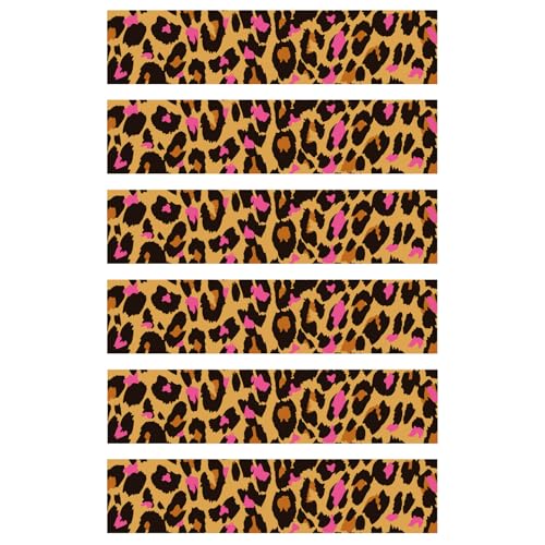 Fukaisu 6pcs Pink Leopard Edible Cake Borders 1102x244in28x62cm PreCut Edible Wrap Strips Glutinous Rice Paper Birthday Cake Decorations for Leopard Theme Birthday Party Supplies - Image 1