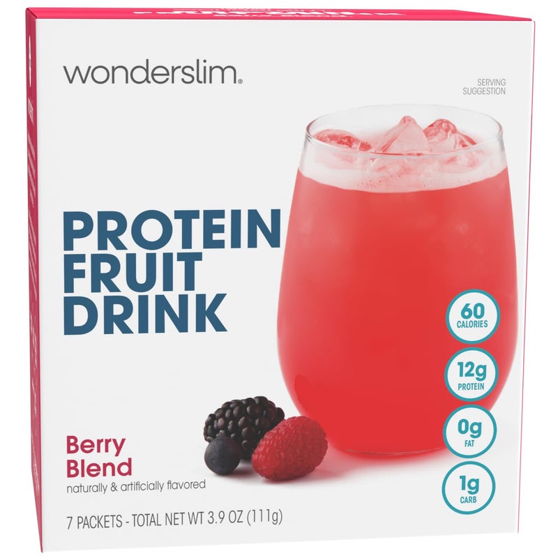 WonderSlim مشروب بروتين فواكه وندر سليم، مزيج التوت، خالي من الدهون، خالي من الجلوتين، مناسب للكيتو وقليل الكربوهيدرات (7 حبة) - Image 1