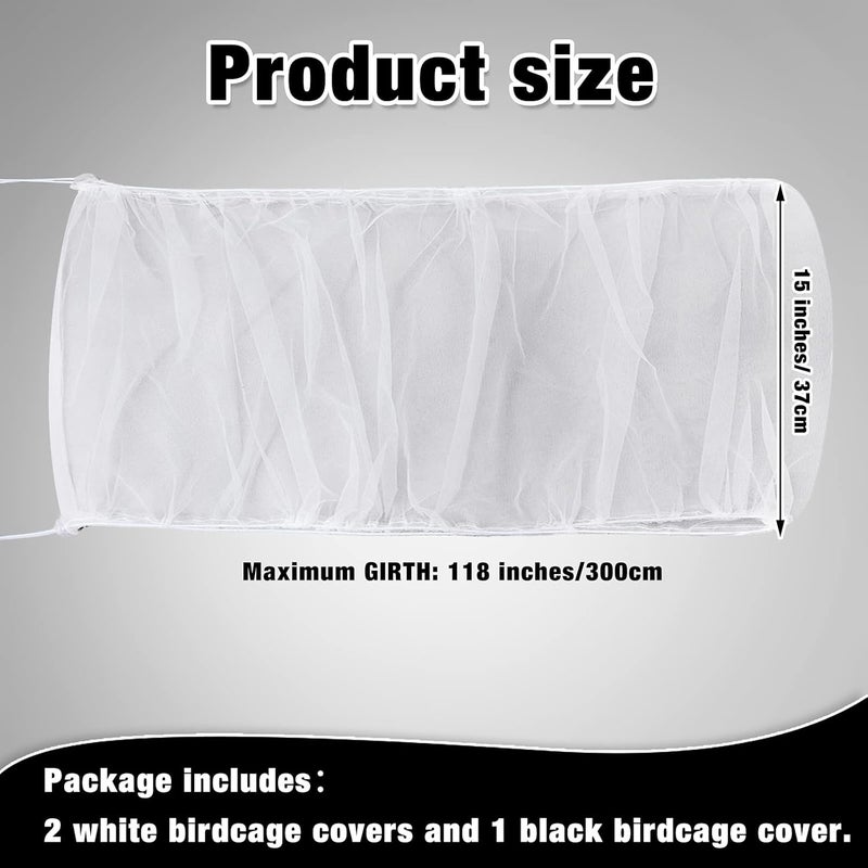 Shappy 3 Pieces Large Adjustable Bird Cage Cover Seed Feather Catcher Birdcage Nylon Mesh Net Cover Soft Skirt Guard for Parakeet Macaw African Round Square Cage 118 x 15 Inch in Circumference and Width - Image 2