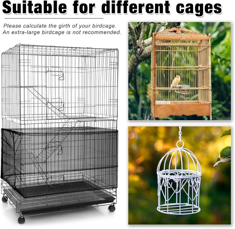 Shappy 3 Pieces Large Adjustable Bird Cage Cover Seed Feather Catcher Birdcage Nylon Mesh Net Cover Soft Skirt Guard for Parakeet Macaw African Round Square Cage 118 x 15 Inch in Circumference and Width - Image 4