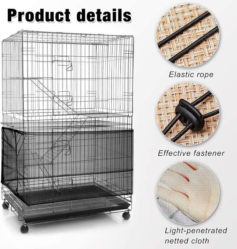 Shappy 3 Pieces Large Adjustable Bird Cage Cover Seed Feather Catcher Birdcage Nylon Mesh Net Cover Soft Skirt Guard for Parakeet Macaw African Round Square Cage 118 x 15 Inch in Circumference and Width - Image 3