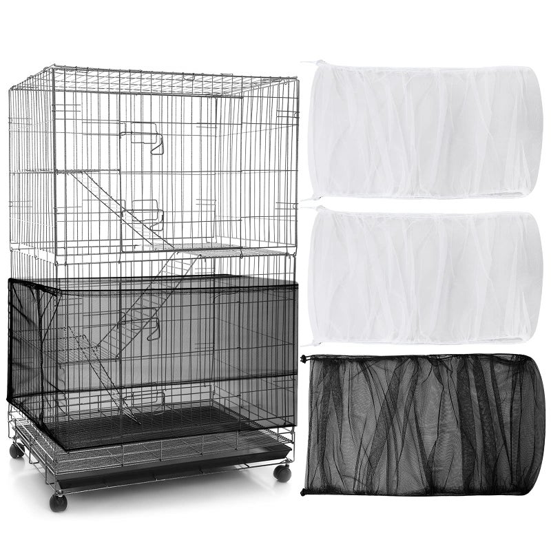 Shappy 3 Pieces Large Adjustable Bird Cage Cover Seed Feather Catcher Birdcage Nylon Mesh Net Cover Soft Skirt Guard for Parakeet Macaw African Round Square Cage 118 x 15 Inch in Circumference and Width - Image 1