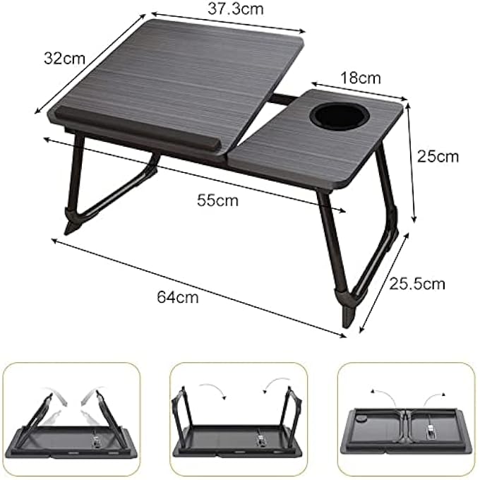 rayihni FOLDABLE LAPTOP DESK | PORTABLE BED TRAY TABLE WITH ADJUSTABLE HEIGHT & TILT | NON-SLIP LAP DESK WITH CUP HOLDER FOR READING, STUDYING, EATING, SOFA & COUCH USE - Image 3