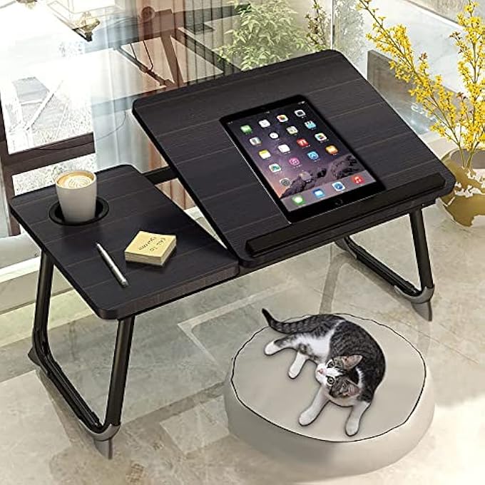 rayihni FOLDABLE LAPTOP DESK | PORTABLE BED TRAY TABLE WITH ADJUSTABLE HEIGHT & TILT | NON-SLIP LAP DESK WITH CUP HOLDER FOR READING, STUDYING, EATING, SOFA & COUCH USE - Image 2
