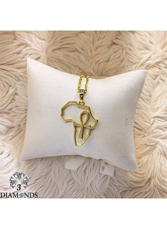 3Diamonds Africa Map & Ankh Symbol Necklace – Gold-Plated Pendant by 3Diamonds (Blue Stone Variant Sent Randomly)  - Image 1