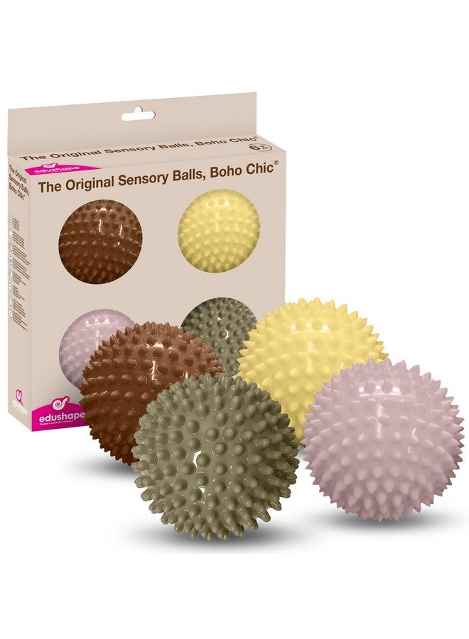 Edushape Sensory Balls for Baby - 4” Trendy Color Baby Balls That Help Enhance Gross Motor Skills for Kids Aged 6 Months and Up - Pack of 4 Vibrant Colorful and Unique Textured Balls for Baby - Image 1