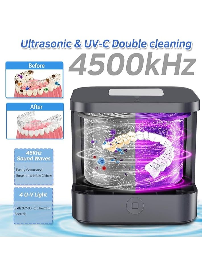 AROAQ 2 IN 1 Ultrasonic Jewelry Cleaner 45kHz Professional Portable Ultrasonic Retainer Cleaner Machine for Dentures with 2UV-Light and 3 Time Mode for Retainer  Mouth Guard  Watch  Ring -Home and Travel Use 190ML - Image 3