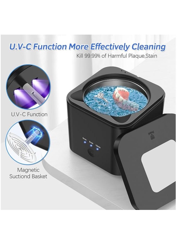 AROAQ 2 IN 1 Ultrasonic Jewelry Cleaner 45kHz Professional Portable Ultrasonic Retainer Cleaner Machine for Dentures with 2UV-Light and 3 Time Mode for Retainer  Mouth Guard  Watch  Ring -Home and Travel Use 190ML - Image 5