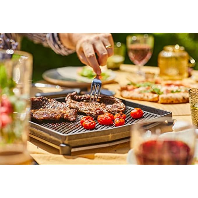 أوني صينية شواء مزدوجة الجوانب من الحديد الزهر مقاس 37 × 33 سم، قابلة للعكس مع مقبض قابل للإزالة وحامل ثلاثي القوائم من الفولاذ المقاوم للصدأ، غير لاصق، آمنة للاستخدام في الفرن، أدوات طهي فرن بيتزا وملحقات الشواء - Image 4