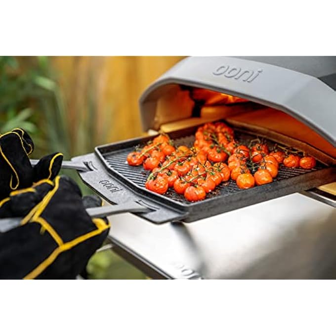 أوني صينية شواء مزدوجة الجوانب من الحديد الزهر مقاس 37 × 33 سم، قابلة للعكس مع مقبض قابل للإزالة وحامل ثلاثي القوائم من الفولاذ المقاوم للصدأ، غير لاصق، آمنة للاستخدام في الفرن، أدوات طهي فرن بيتزا وملحقات الشواء - Image 5