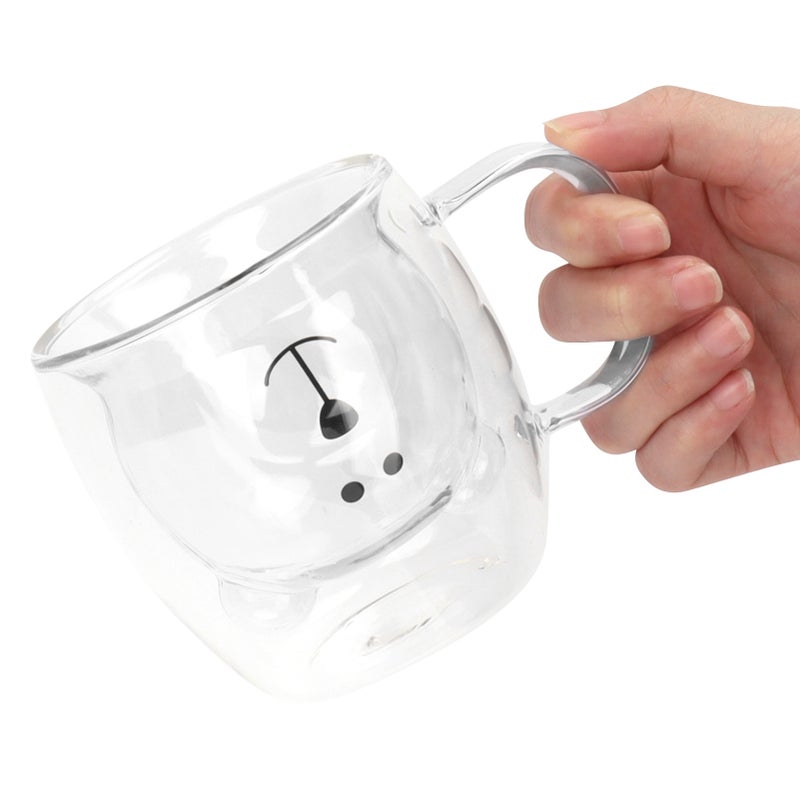 Bear Shaped Glass Cup: 8.5 Oz Transparent Double Wall High Borosilicate Glass - Heat Cold Resistant Reusable Cute Glass Mug for Home Office Coffee Tea Lovers Holiday Gifting - Image 4