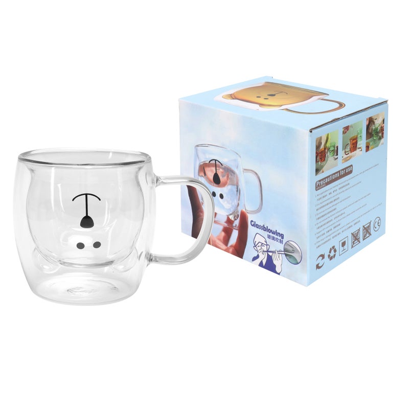 Bear Shaped Glass Cup: 8.5 Oz Transparent Double Wall High Borosilicate Glass - Heat Cold Resistant Reusable Cute Glass Mug for Home Office Coffee Tea Lovers Holiday Gifting - Image 1