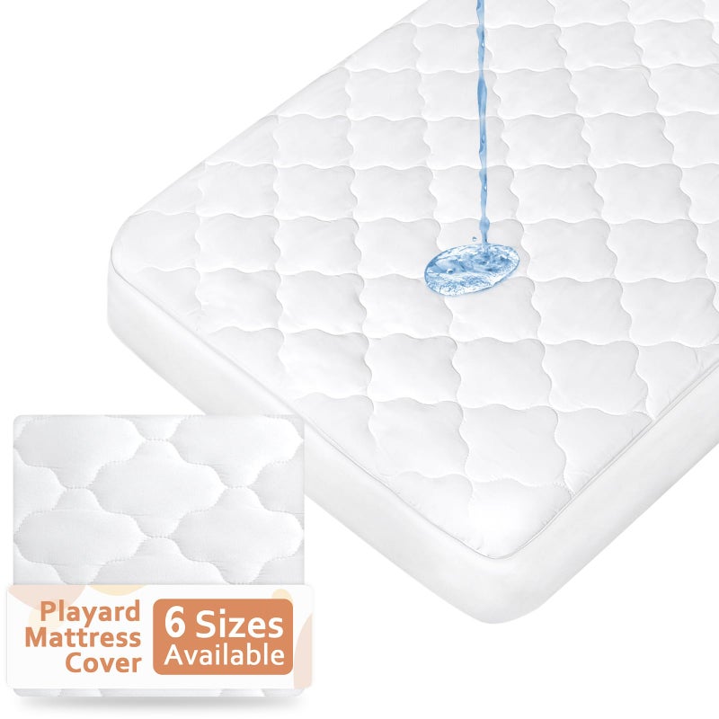 Moonsea Pack and Play Mattress Pad (6 Sizes), Compatible with Graco Pack and Play On The Go Playard and Portable Playard, Pack and Play Sheets Fitted Waterproof Protector Cover Soft Quilted - Image 1