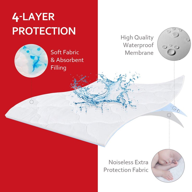 Moonsea Pack and Play Mattress Pad (6 Sizes), Compatible with Graco Pack and Play On The Go Playard and Portable Playard, Pack and Play Sheets Fitted Waterproof Protector Cover Soft Quilted - Image 3