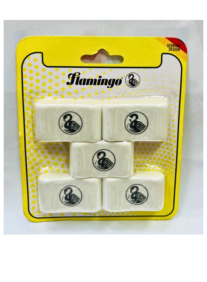 Flamingo 5-Pieces Dust Free Ergonomic Eraser White Color - Image 1