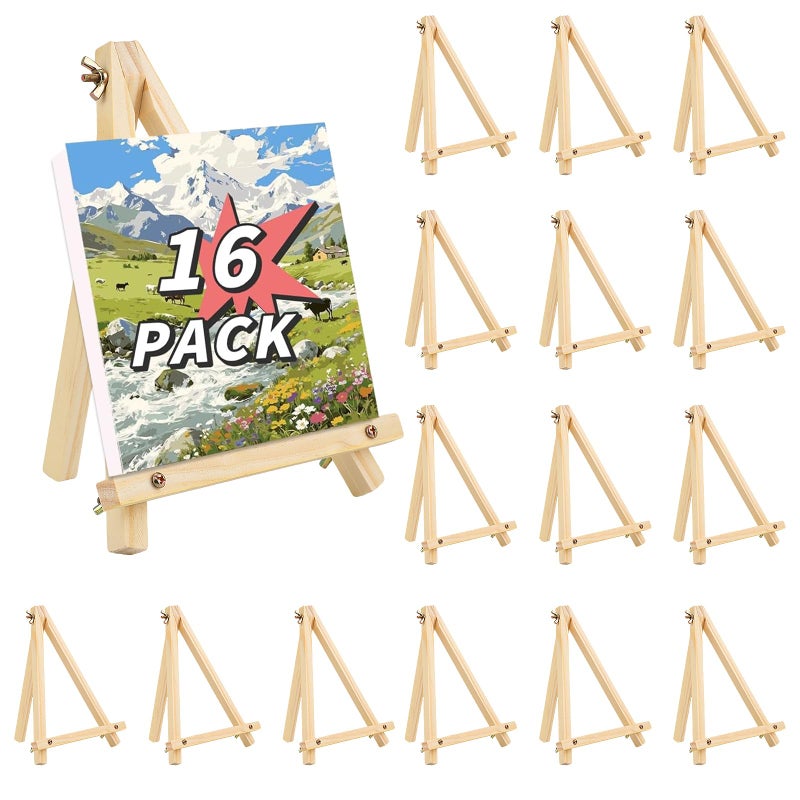 WSICSE 16 Pack 9 Inch Easel for Painting, Wooden Easel Stand Canvas Stand for Sign Table Top Small Art Easel for Artists and Students - Image 1