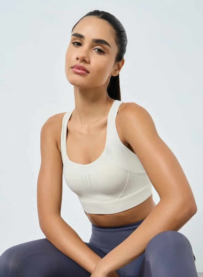 Styli Active Hook and Eye Racerback Perforated Sports Bra